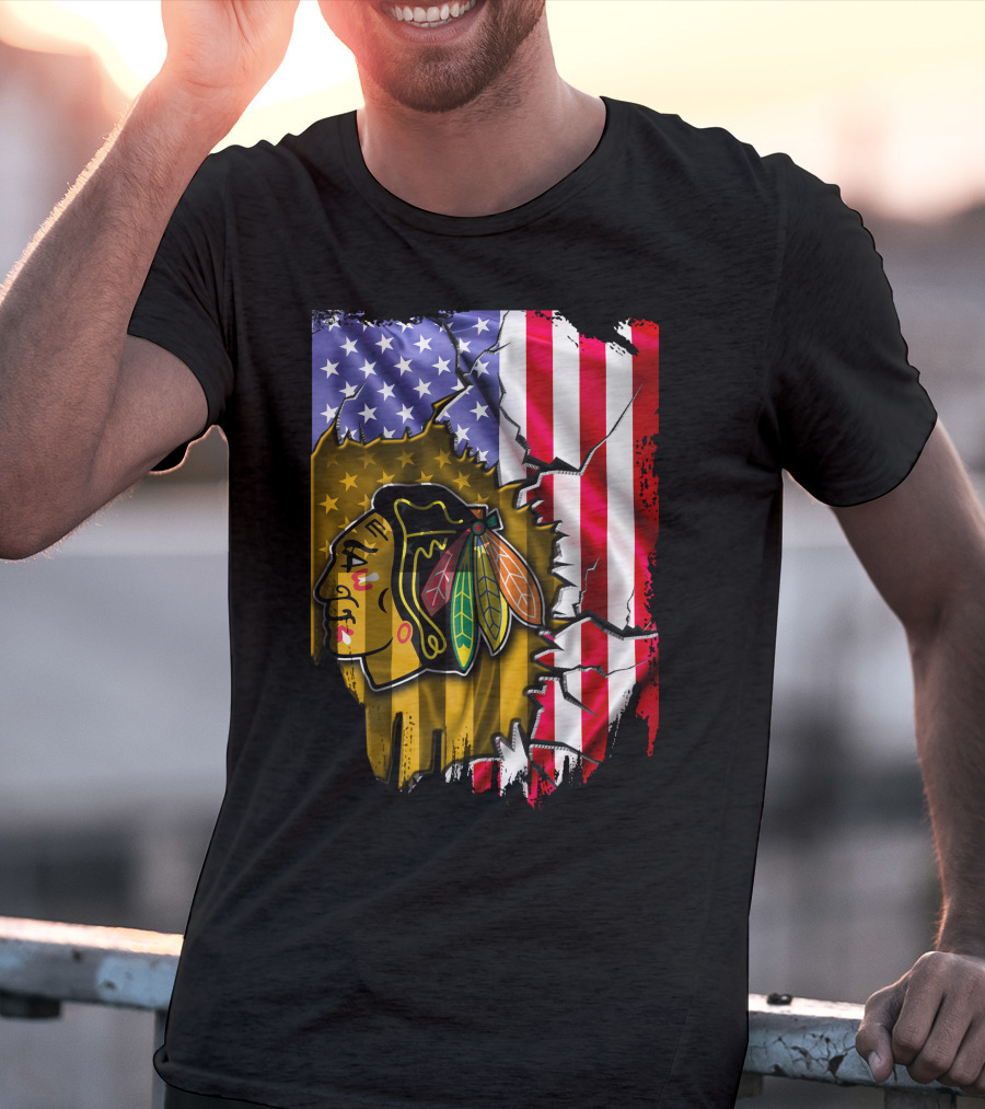 Flag Chicago Blackhawks American T-Shirt