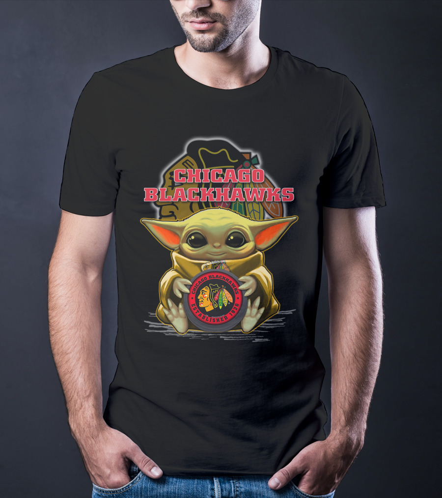 Yoda Holding Chicago Blackhawks Puck T-Shirt