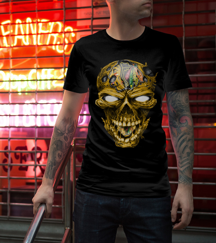 Skull Chicago Blackhawks Head T-Shirt