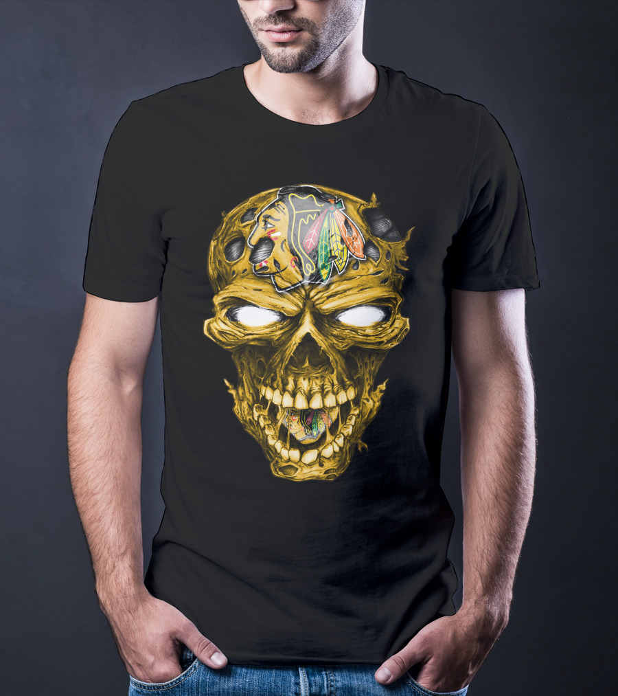 Skull Chicago Blackhawks Head T-Shirt