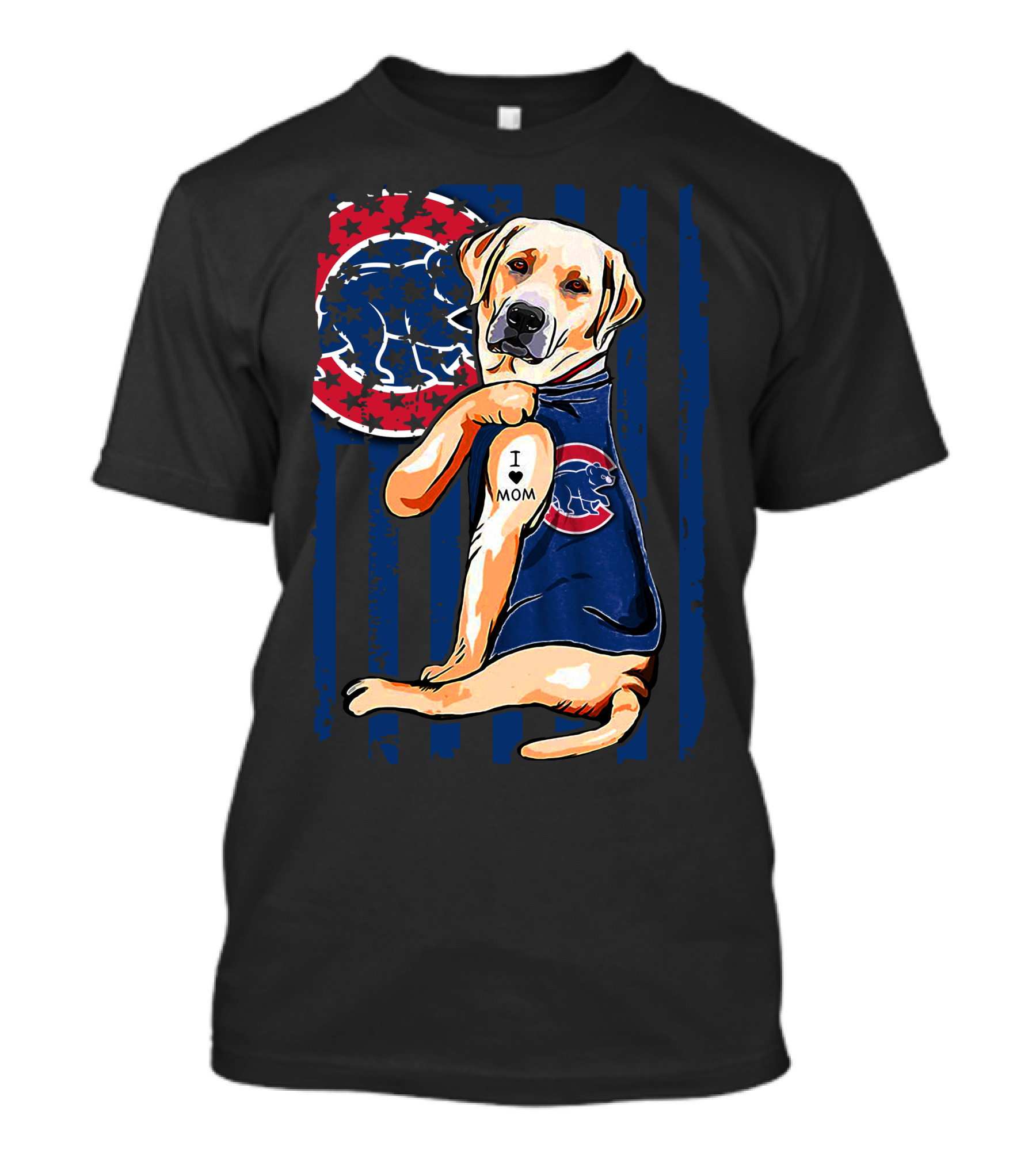 Labrador Retriever I Love Mom Tattoo Chicago Cubs Stripes T-Shirt