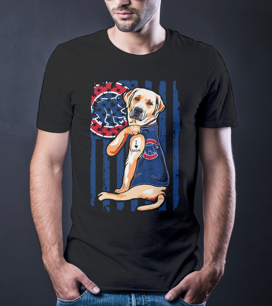 Labrador Retriever I Love Mom Tattoo Chicago Cubs Stripes T-Shirt