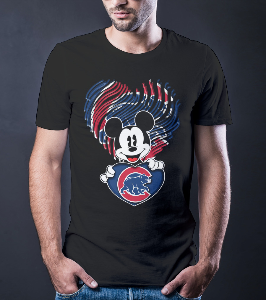 Mick Mouse Chicago Cubs Bear Heart T-Shirt