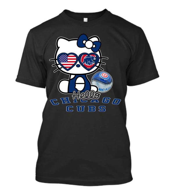 Hello Kitty Chicago Cubs American Flag Baseball T-Shirt