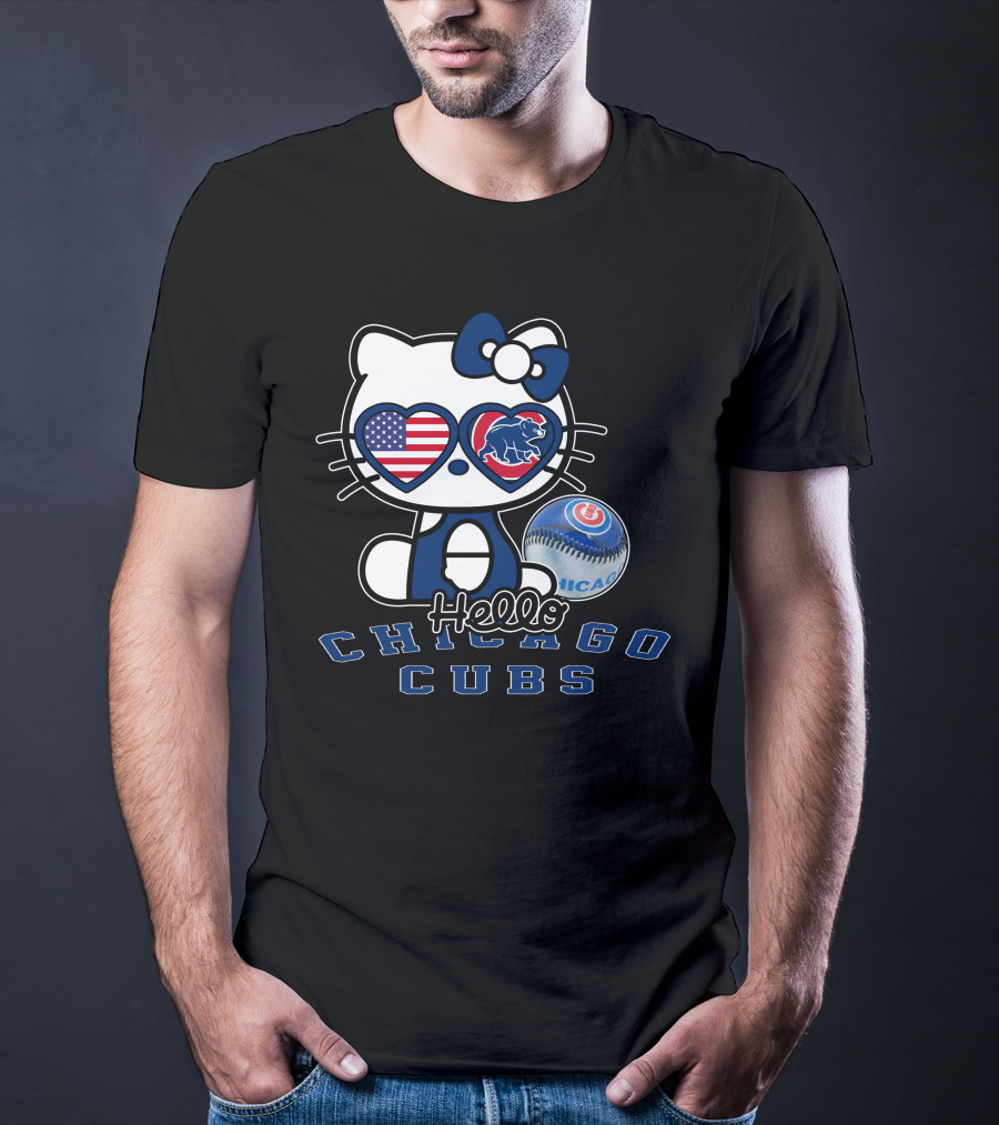 Hello Kitty Chicago Cubs American Flag Baseball T-Shirt