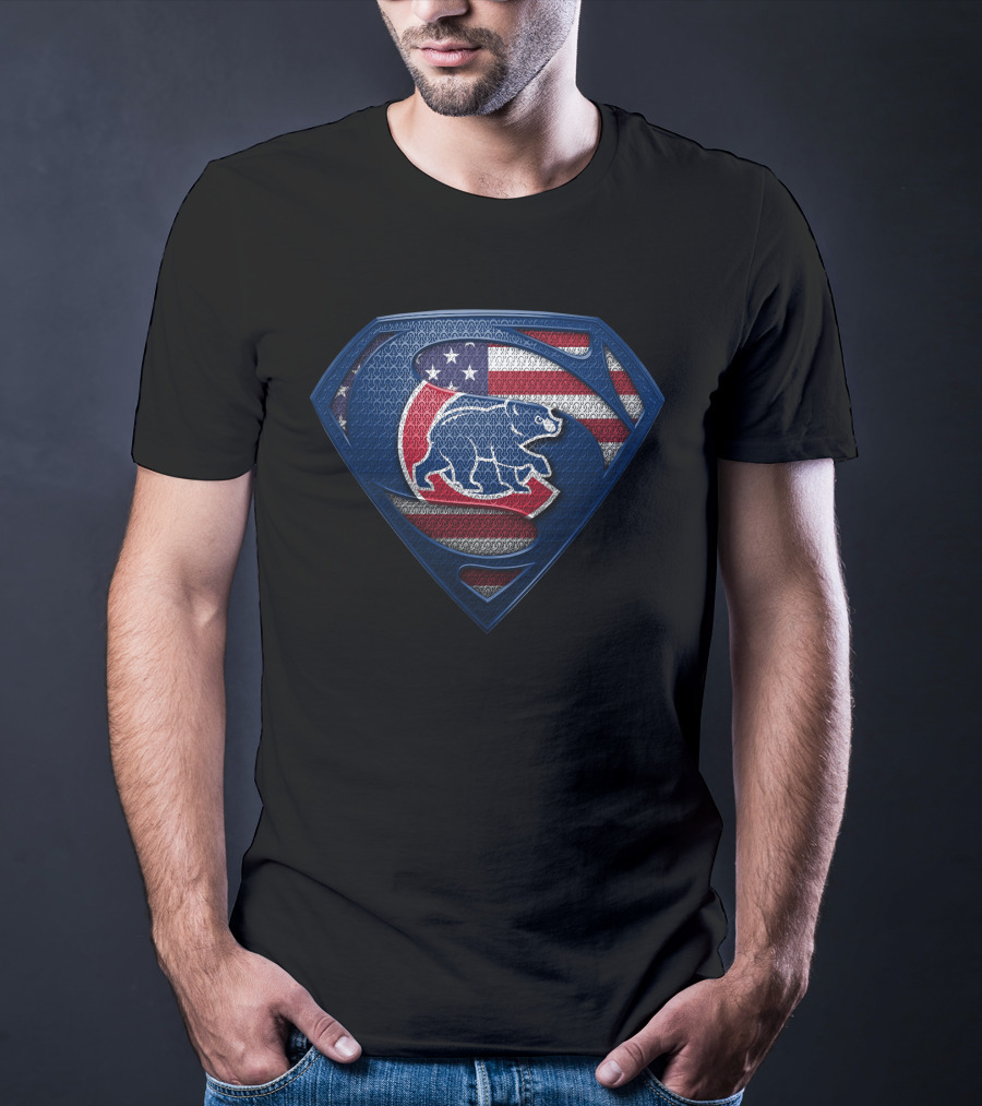 Chicago Cubs American Flag Bear Superhero T-Shirt