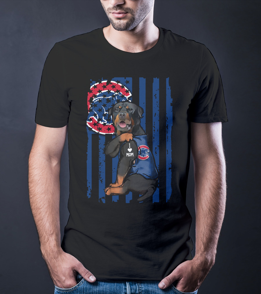 Rottweiler I Love Mom Chicago Cubs Blue Stripes T-Shirt