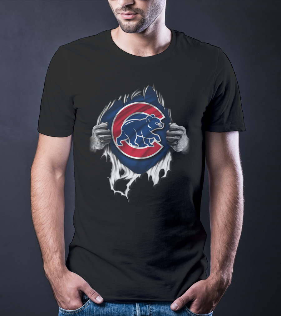 Torn Chicago Cubs Logo With Bear And Hands T-Shirt