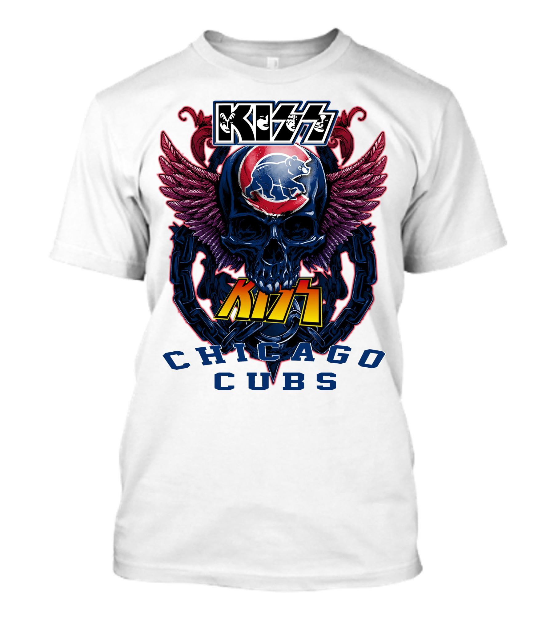 Kiss Chicago Cubs Skull Wings T-Shirt