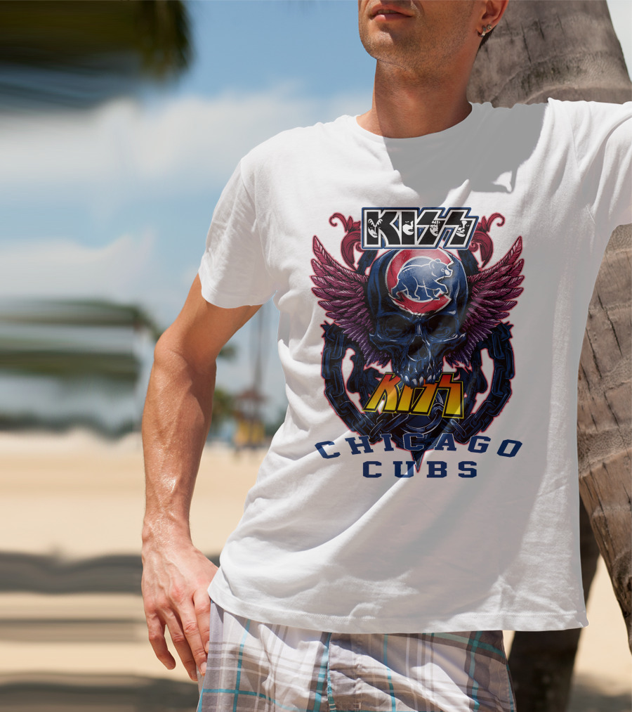 Kiss Chicago Cubs Skull Wings T-Shirt