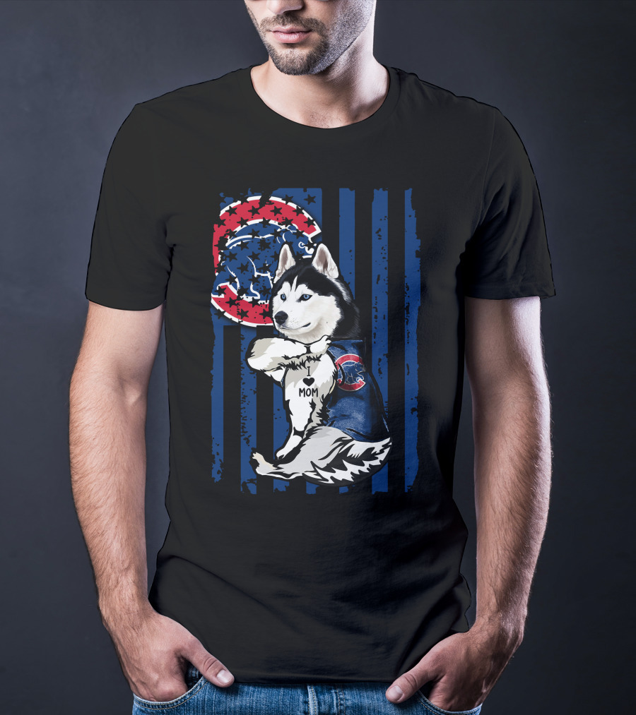 Siberian Husky I Love Mom Chicago Cubs Fan T-Shirt
