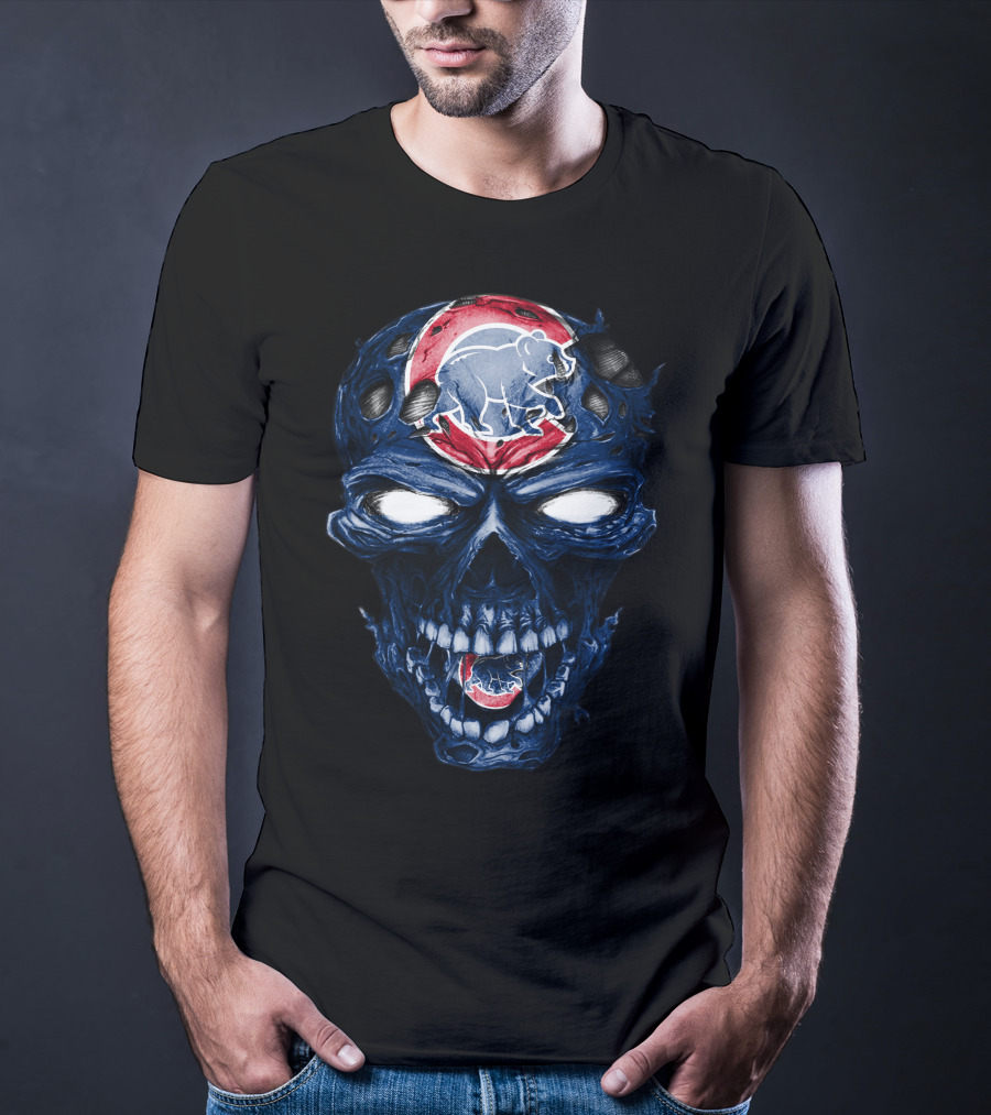 Chicago Cubs Skull Bear Emblem T-Shirt