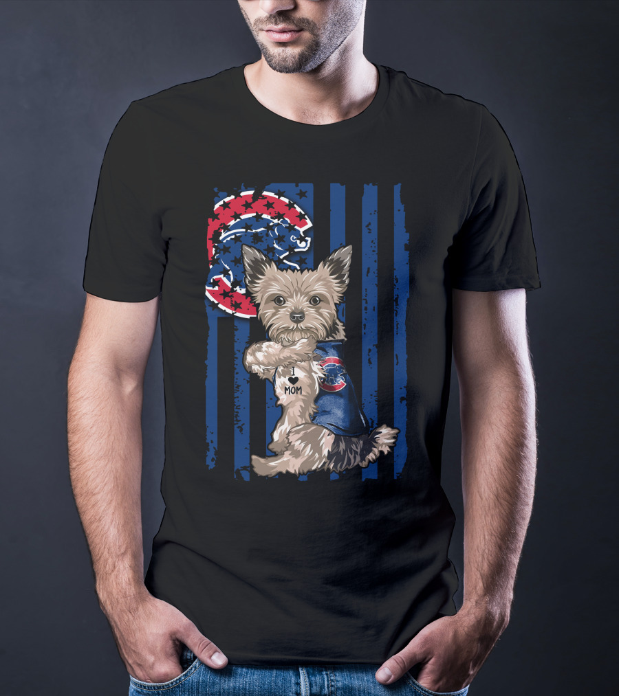 Yorkshire Terrier Wearing Chicago Cubs Vest With I Love Mom Message T-Shirt
