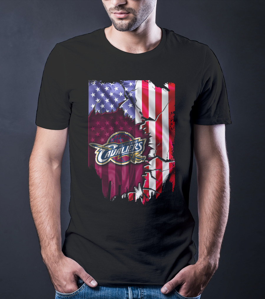 Cleveland Cavaliers USA Flag Ripped Effect T-Shirt