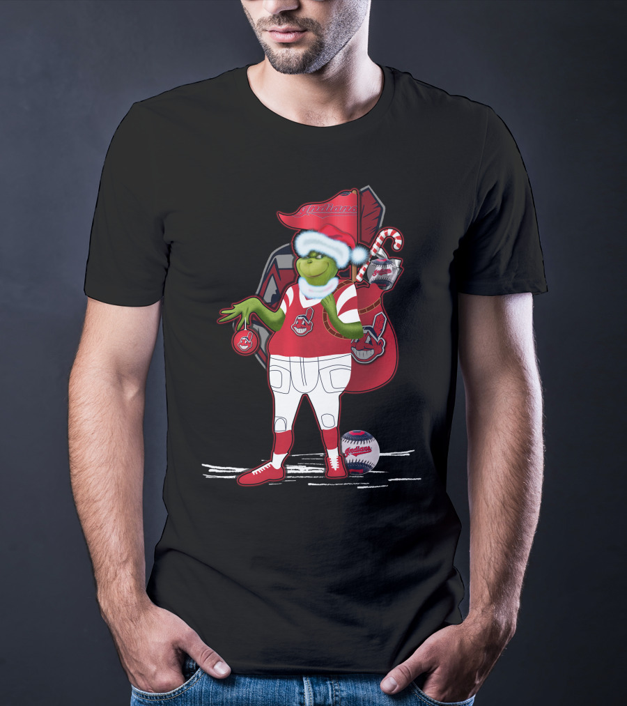 Grinchxmas Cleveland Indians Christmas Baseball Character T-Shirt