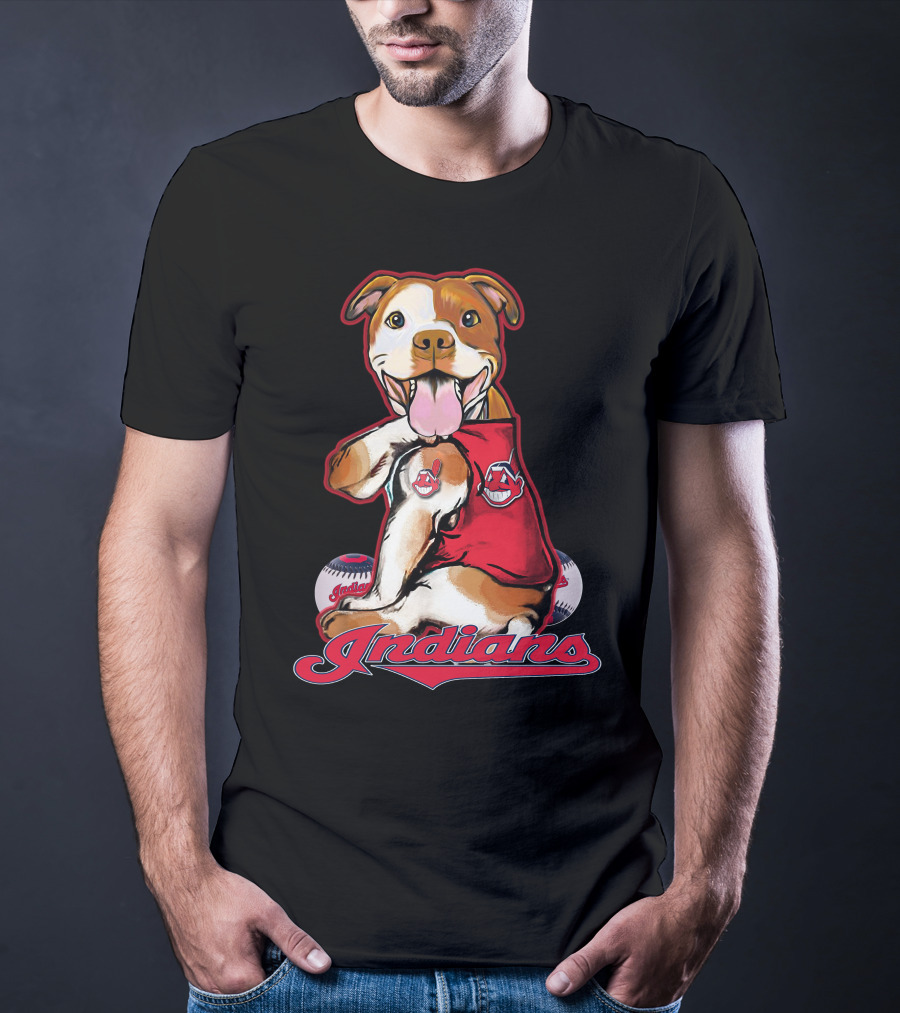 Pittbull Mascot With Cleveland Indians Baseball T-Shirt