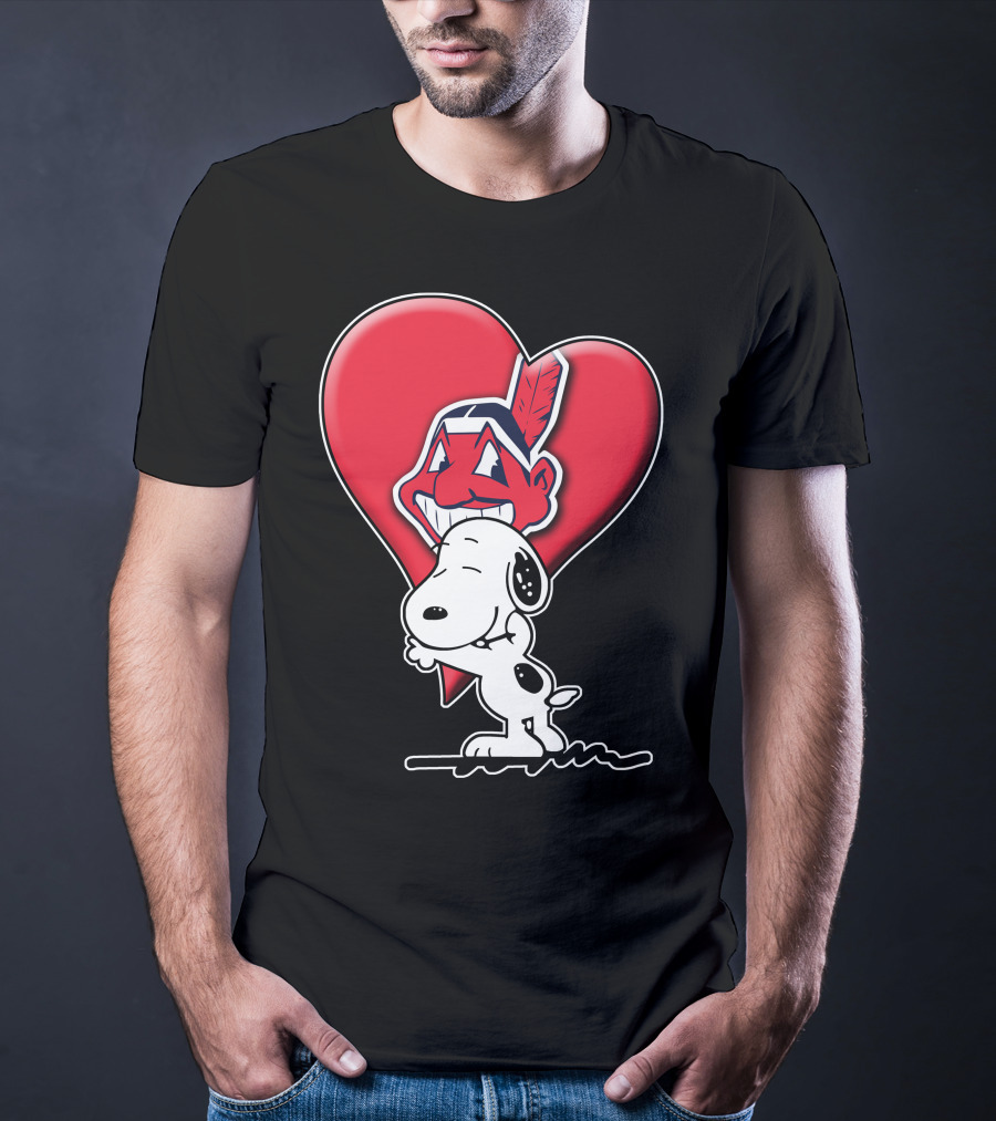 Snoopy Hugging Cleveland Indians Logo Heart T-Shirt