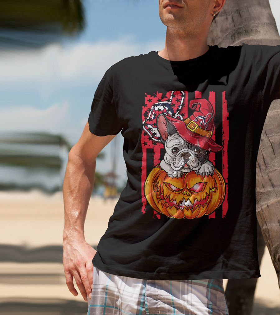 Hlw Bulldog Cleveland Indians Halloween Pumpkin Wizard Hat T-Shirt