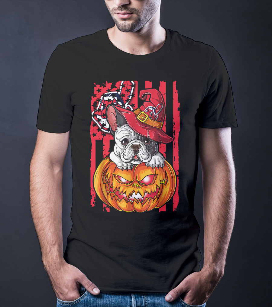 Hlw Bulldog Cleveland Indians Halloween Pumpkin Wizard Hat T-Shirt