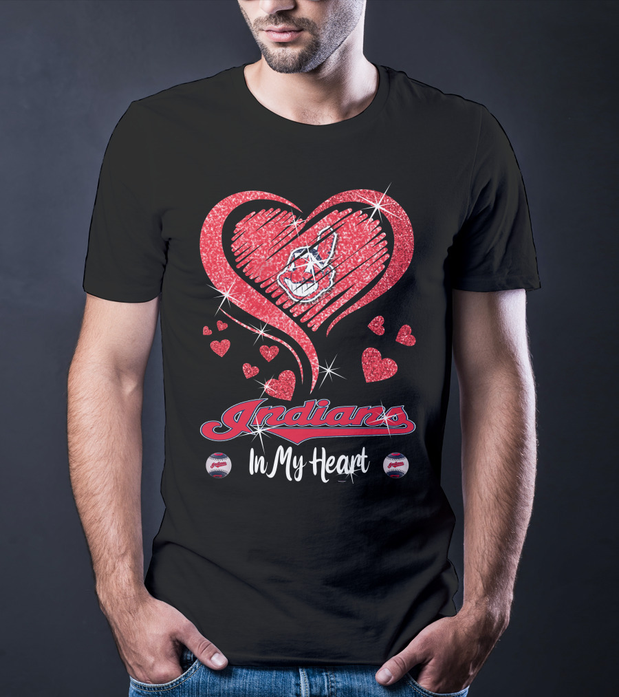 Indians In My Heart Sparkling Red Heart Baseball T-Shirt