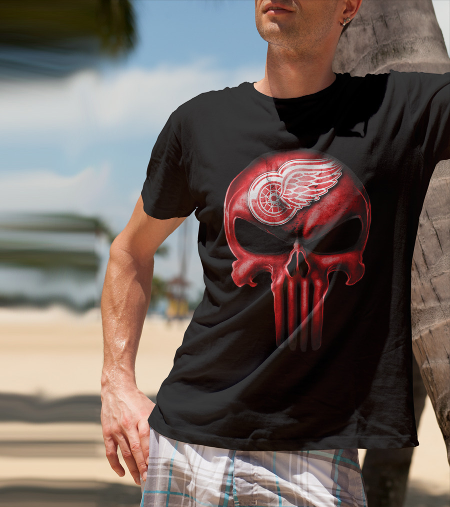 Detroit Red Wings Skull Punisher Crossover T-Shirt