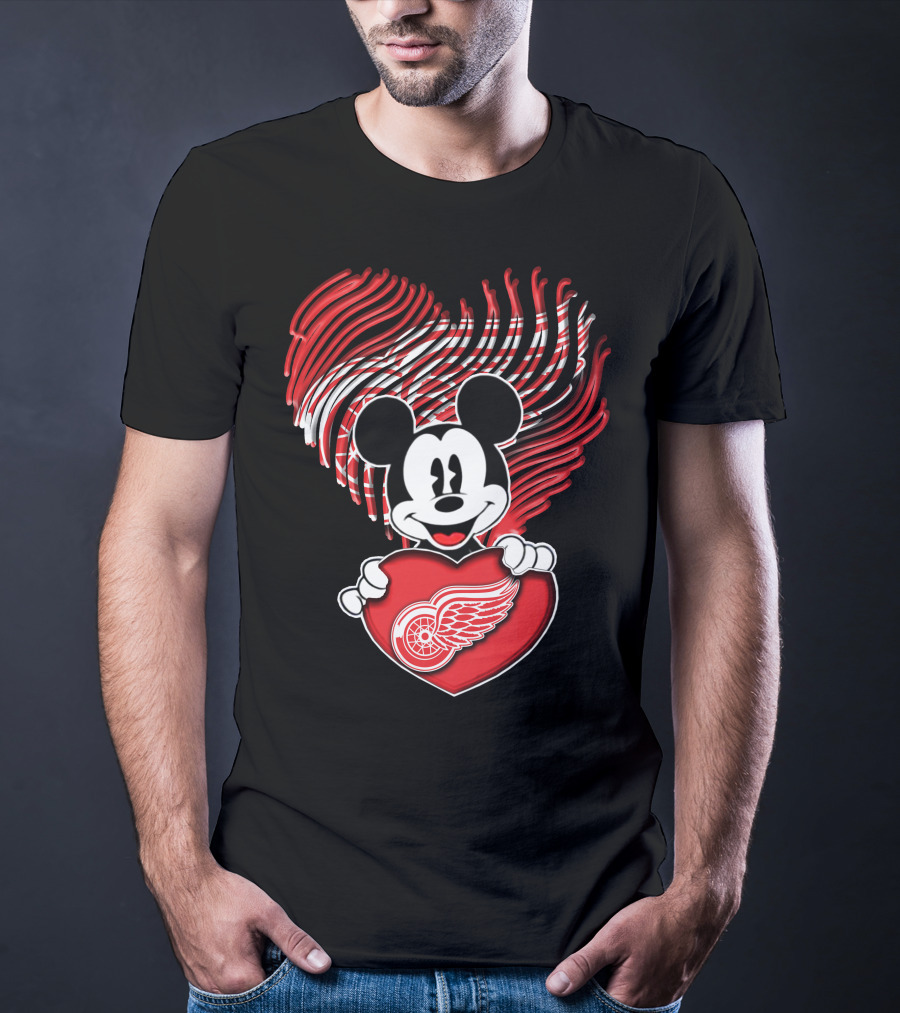 Mick Heart Holding Detroit Red Wings Fingerprint T-Shirt