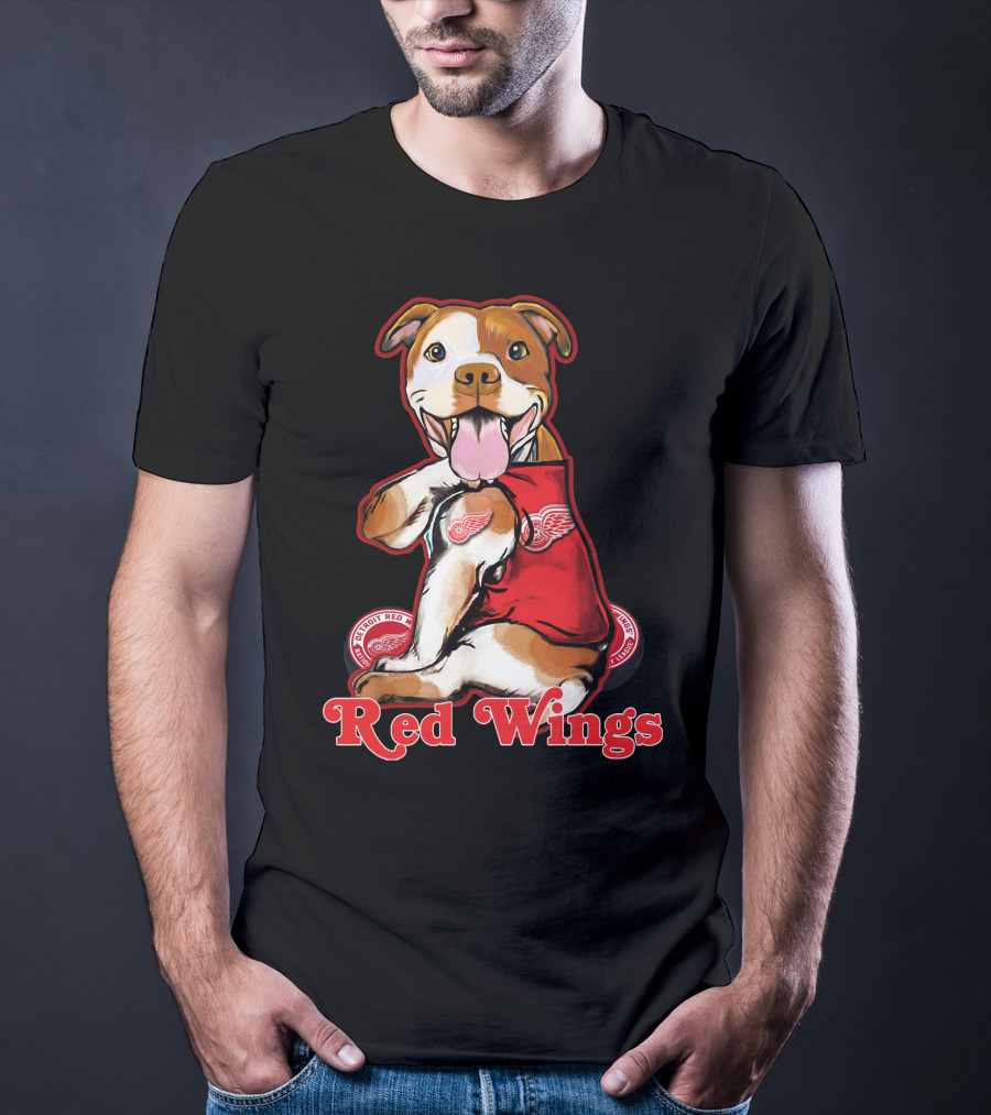 Pittbull Wearing Detroit Red Wings Gear Red Wings T-Shirt