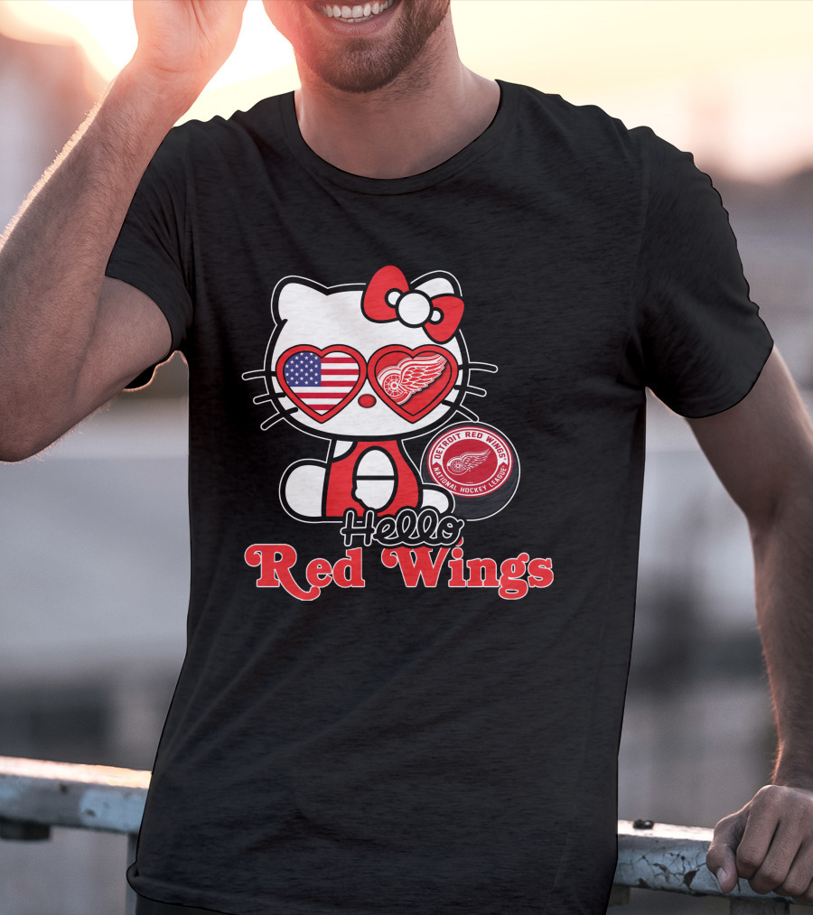 Hello Kitty Detroit Red Wings NHL American Flag T-Shirt