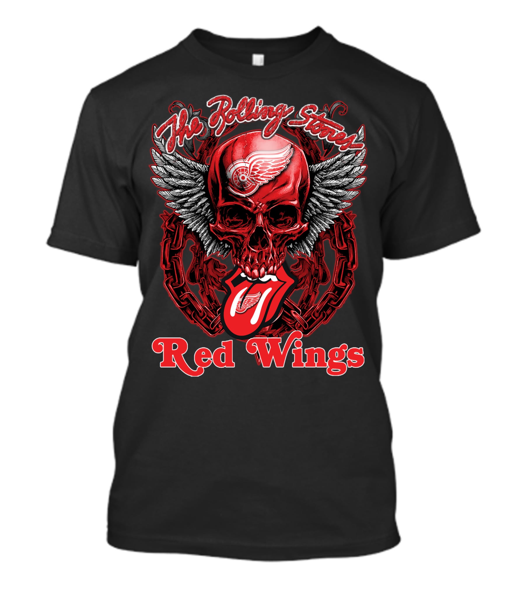 The Rolling Stones Skull With Detroit Red Wings Wings And Tongue T-Shirt