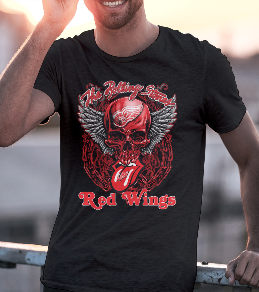 The Rolling Stones Skull With Detroit Red Wings Wings And Tongue T-Shirt