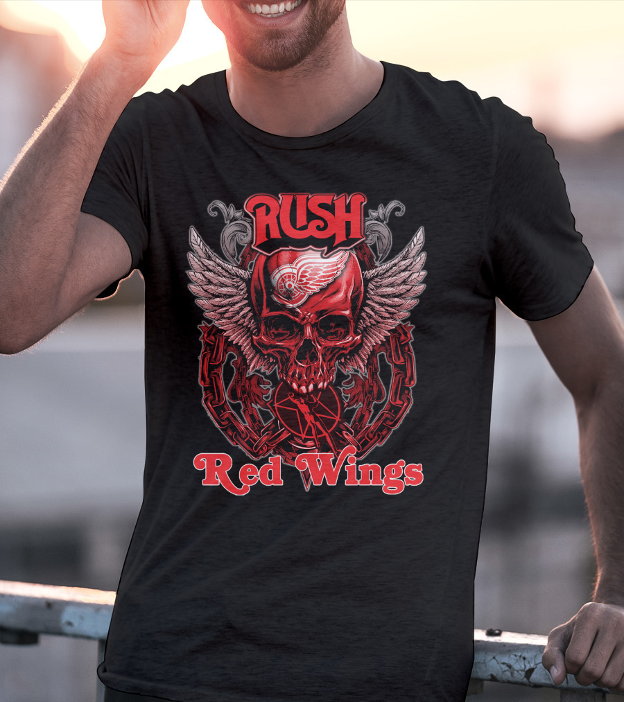 Rush Red Wings Skull Wings Chain T-Shirt