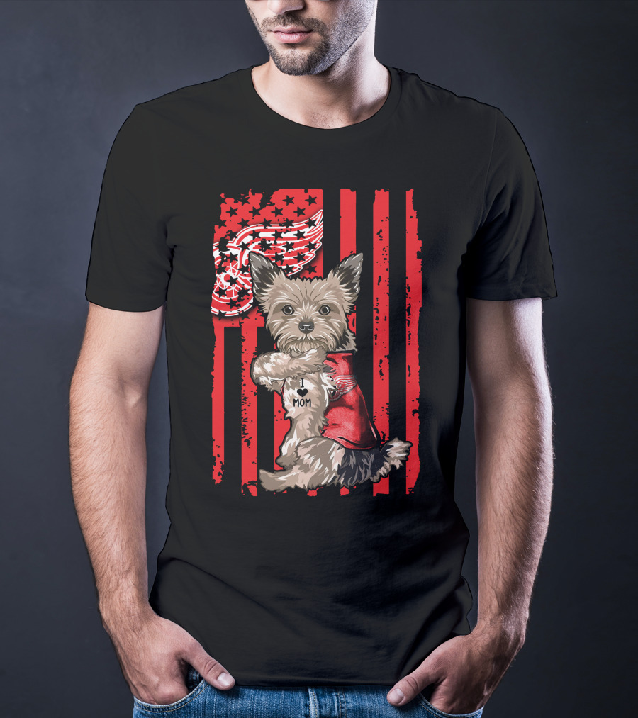 Yorkshire Terrier I Love Mom Detroit Red Wings T-Shirt