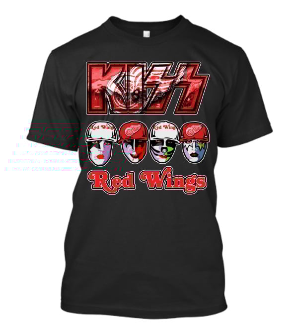 Kiss Detroit Red Wings Face Makeup Hockey Caps T-Shirt