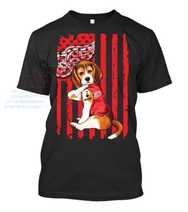 Beagle I Love Mom Detroit Red Wings Red Stripes T-Shirt