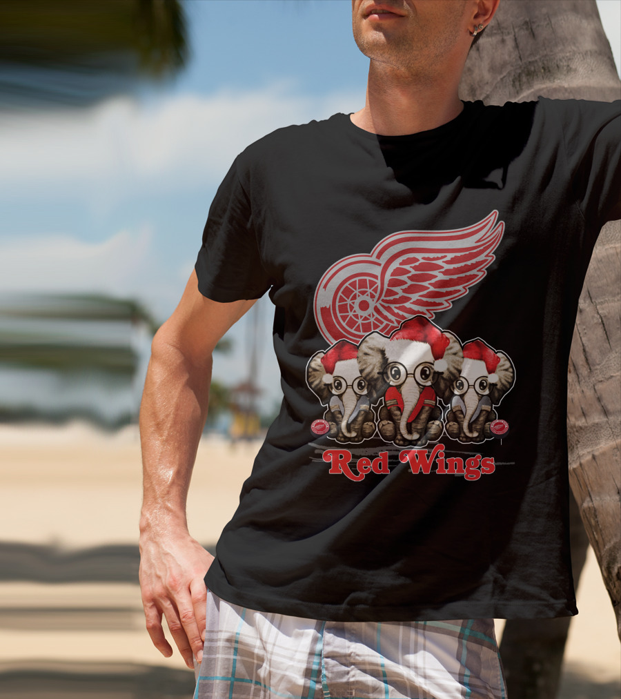 Red Wings Santa Elephants Christmas Detroit T-Shirt
