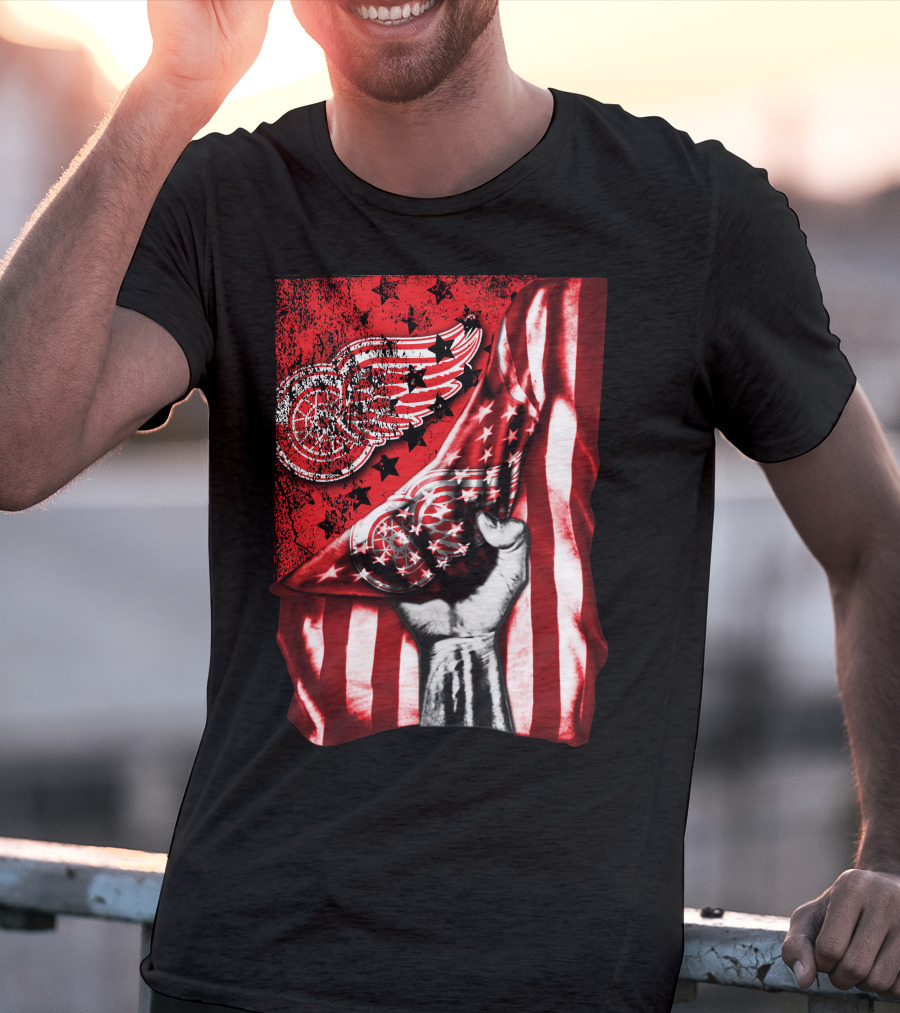 Detroit Red Wings American Flag Fist Star Graphics T-Shirt