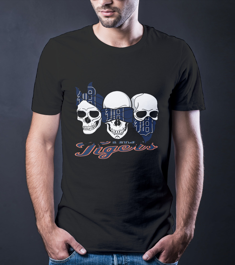 Detroit Tigers 3 Skull Pattern With Bandanas And Typography T-Shirt