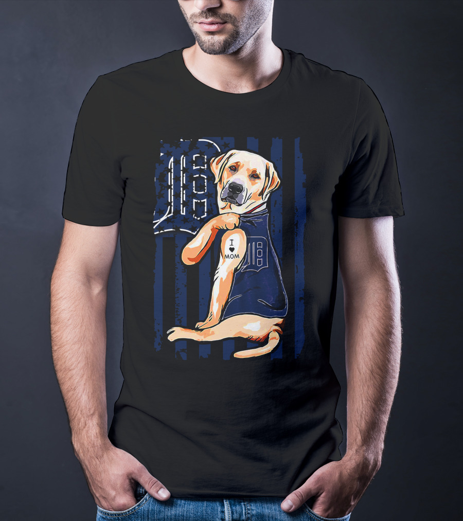 Labrador Retriever Detroit Tigers I Mom Tattoo Baseball Fan T-Shirt