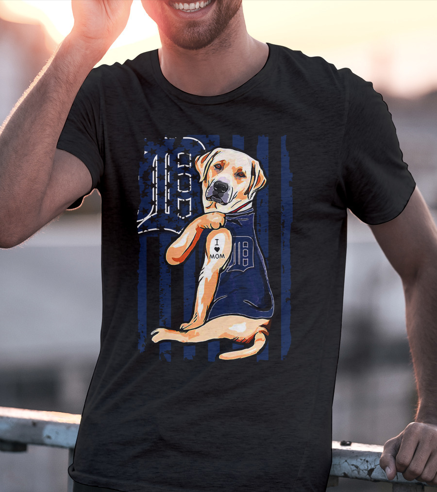 Labrador Retriever Detroit Tigers I Mom Tattoo Baseball Fan T-Shirt