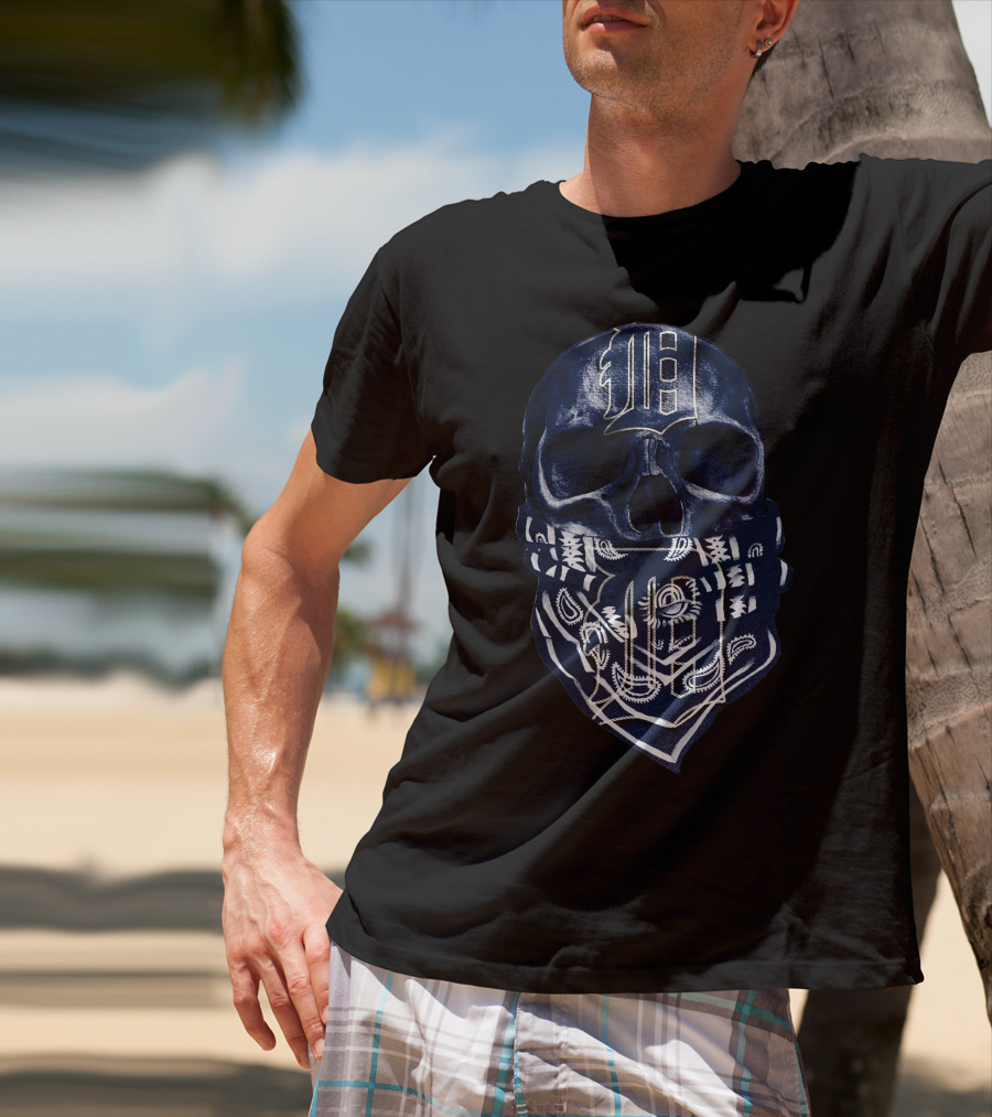 Skull With Detroit Tigers Logo And Bandana T-Shirt