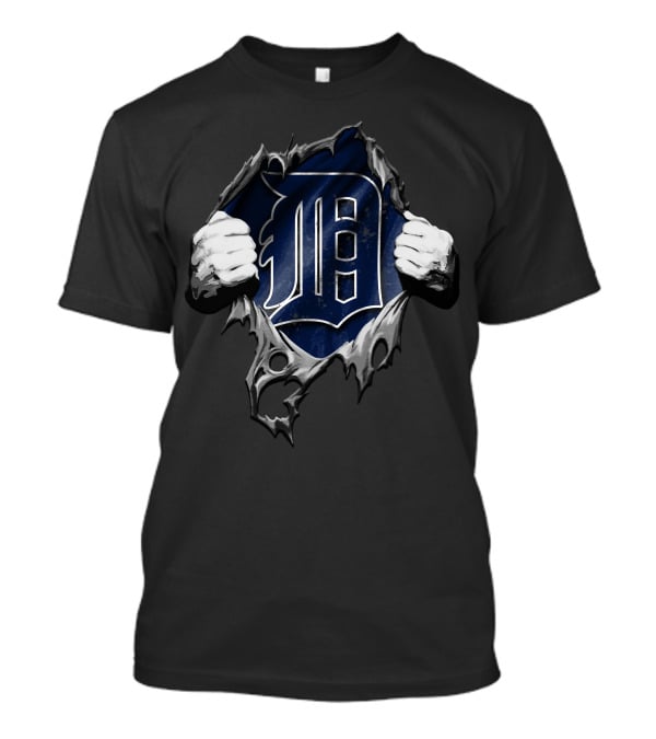 Torn Detroit Tigers Logo Hands Pulling Through Ripped Fabric T-Shirt