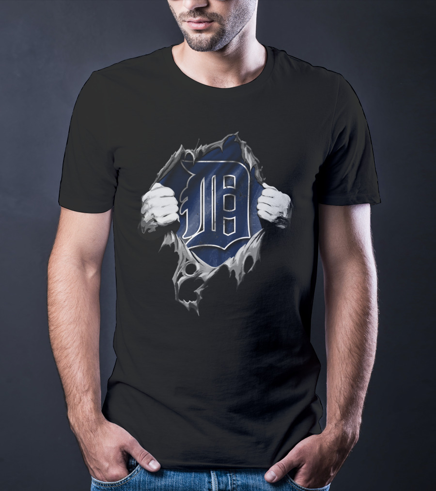Torn Detroit Tigers Logo Hands Pulling Through Ripped Fabric T-Shirt