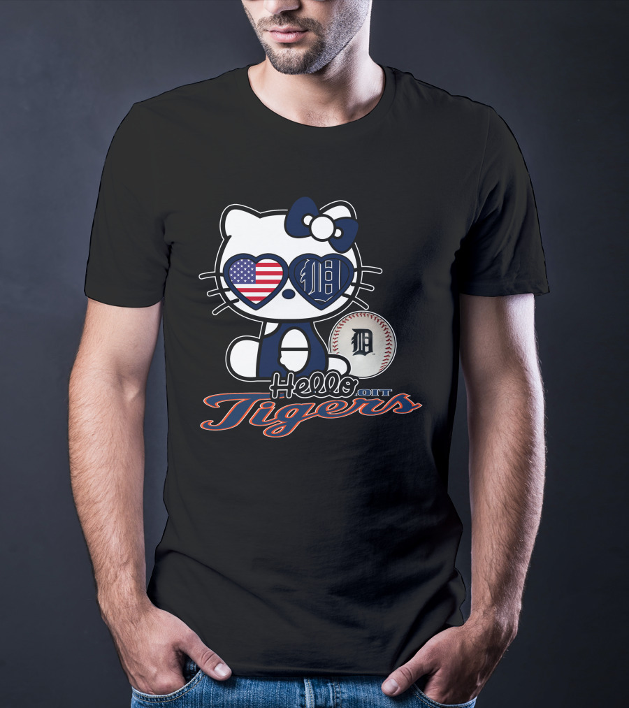 Hello Kitty Detroit Tigers American Flag Baseball T-Shirt