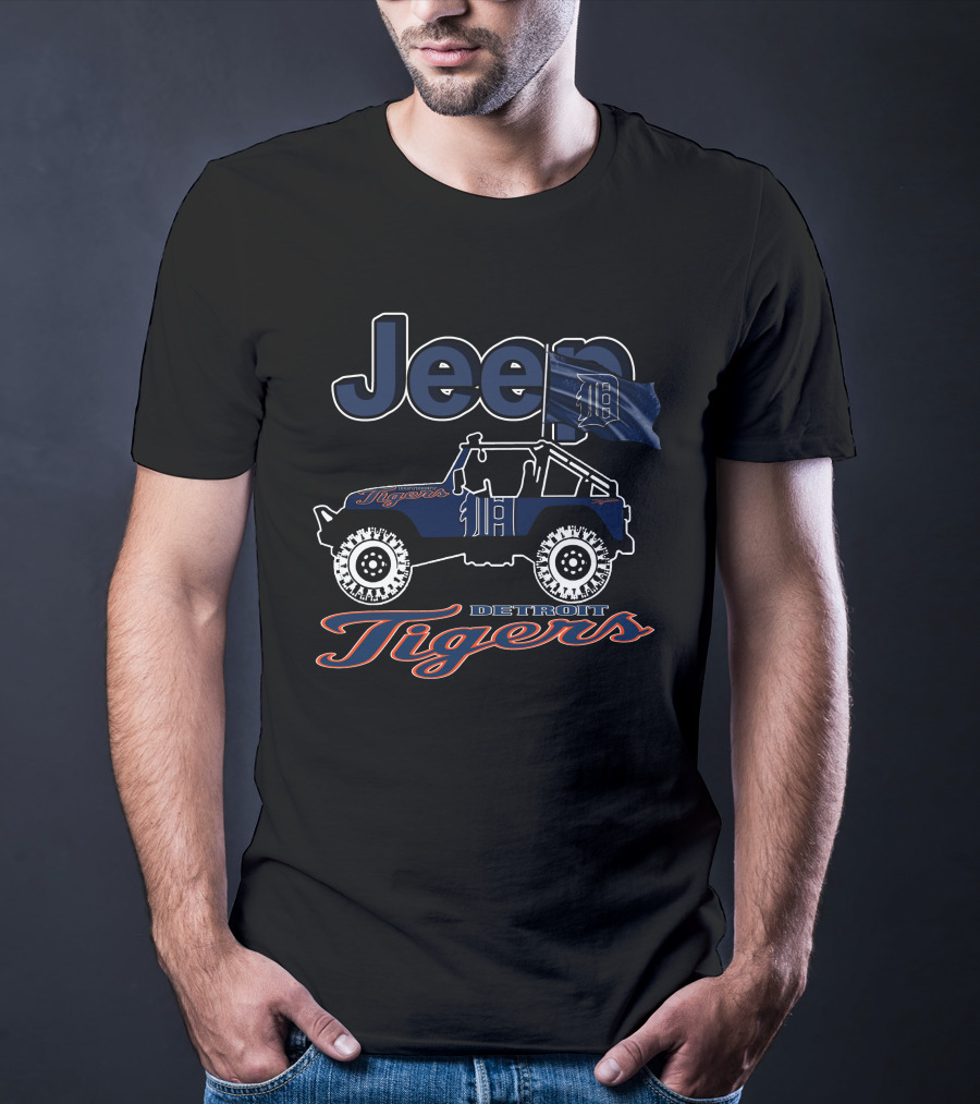 Jeep Detroit Tigers Vehicle With Flag And Team T-Shirt