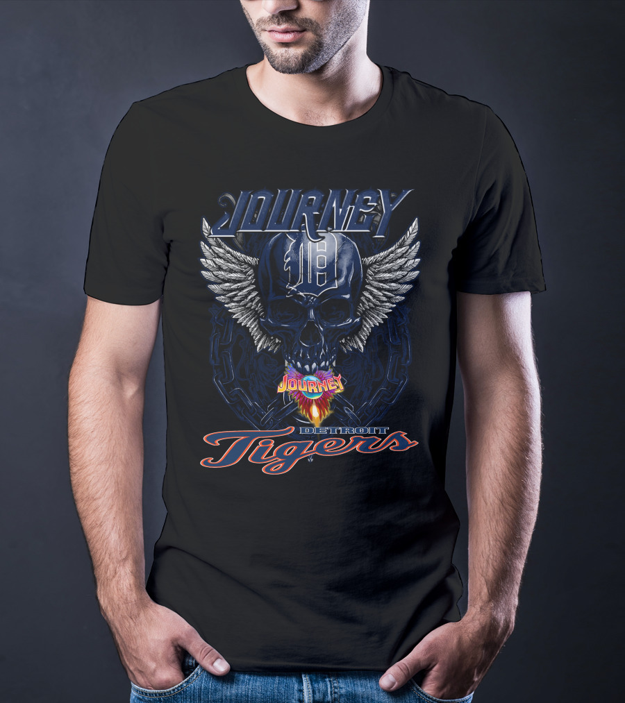 Journey Detroit Tigers Skull Wings Flame T-Shirt