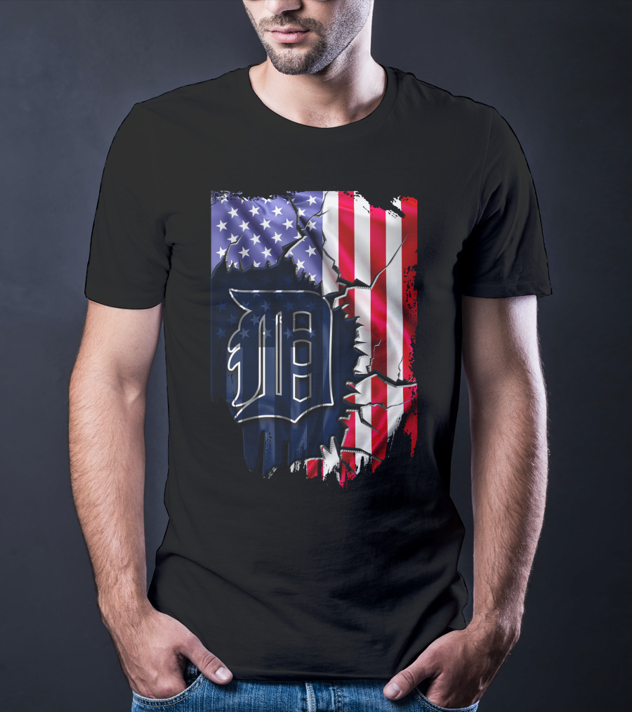 Detroit Tigers American Flag Rip T-Shirt