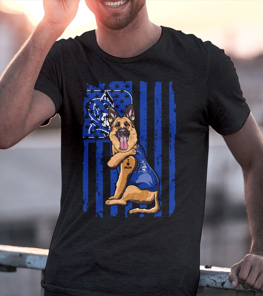 German Shepherd I Love Mom Duke Blue Devils Flag T-Shirt