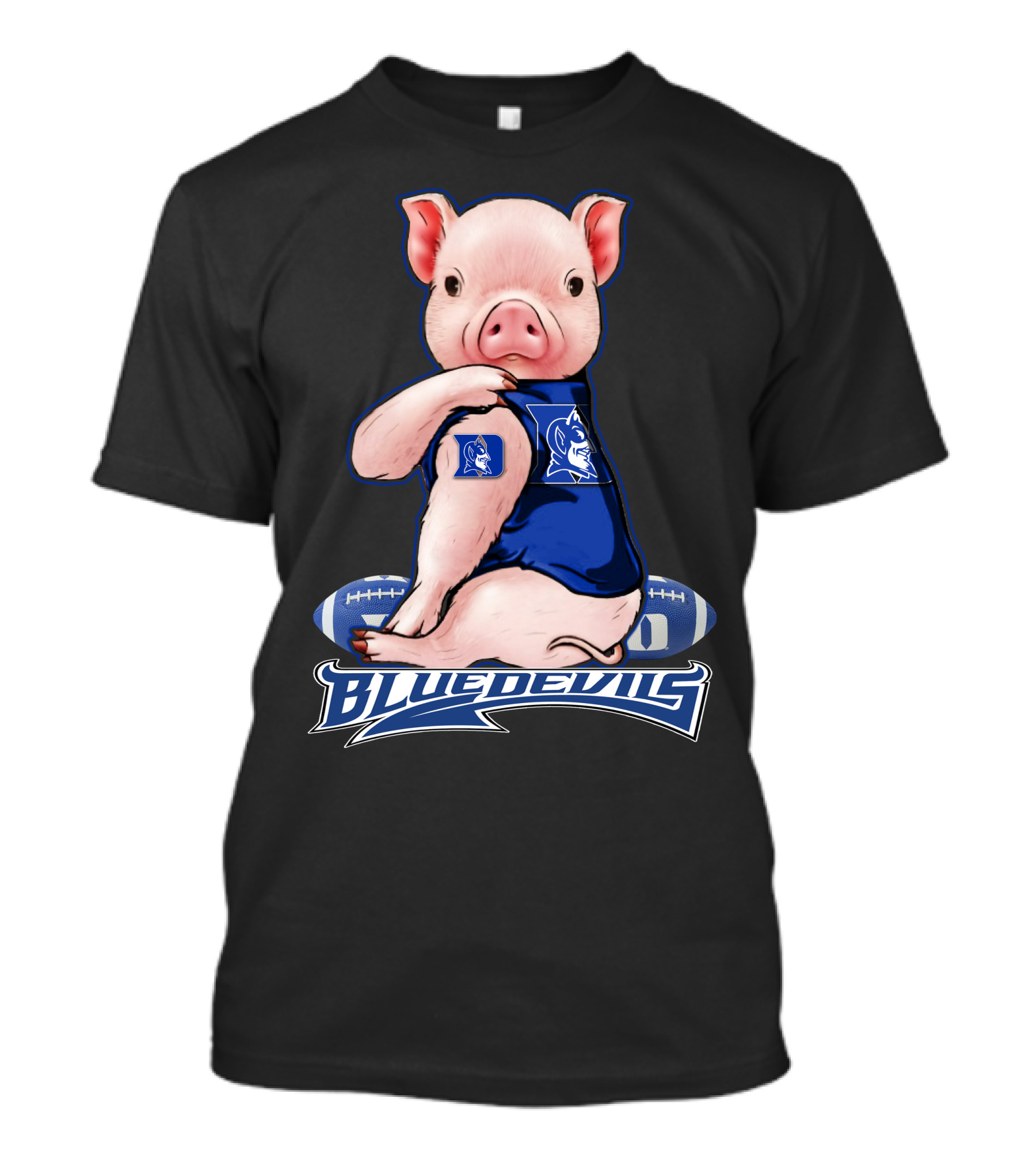 Pig Wearing Duke Blue Devils Jersey With Football Background T-Shirt