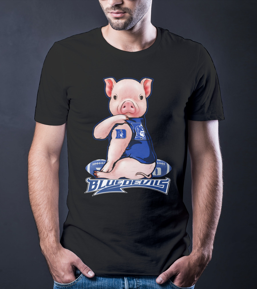 Pig Wearing Duke Blue Devils Jersey With Football Background T-Shirt