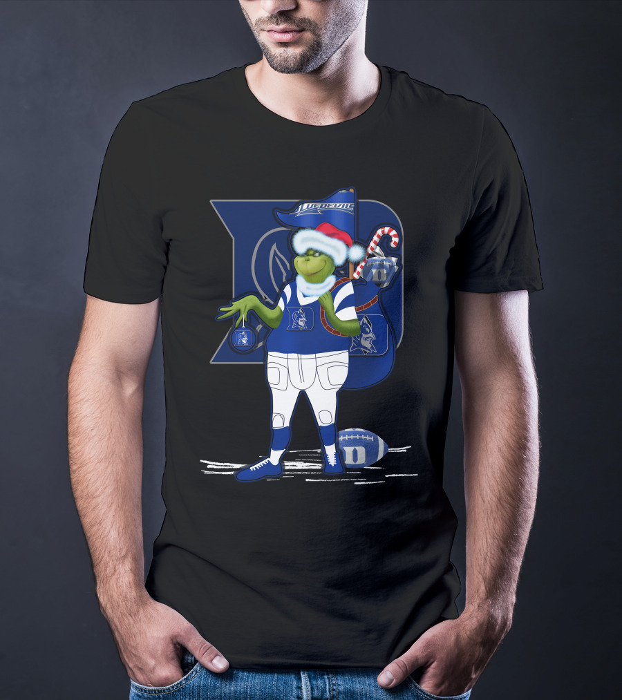 Grinchxmas Duke Blue Devils Football Santa Claus Festive Crossover T-Shirt